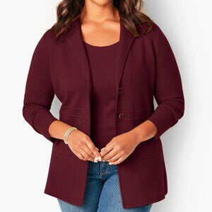 TALBOTS Size Plus 2XL Merino Wool Sweater Jacket/Blazer Plum